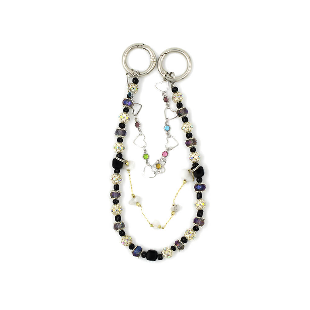 Triple Strand Black Crystal Bead Phone Charm