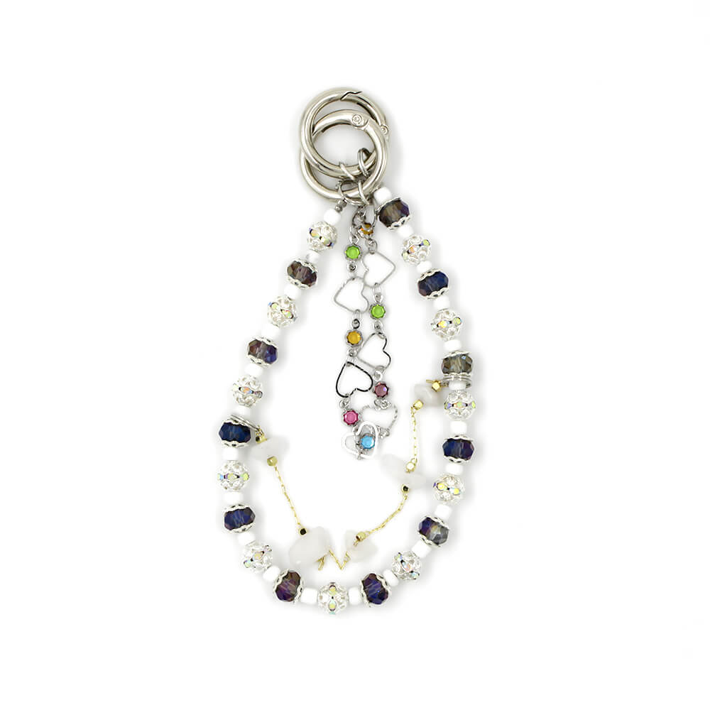 Triple Strand White Crystal Bead Phone Charm