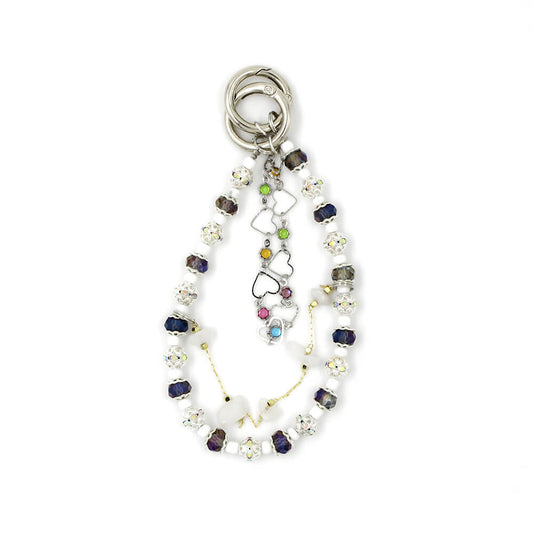 Triple Strand White Crystal Bead Phone Charm